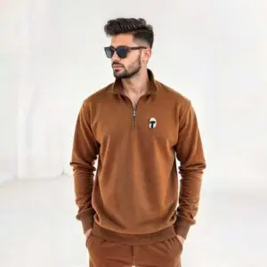 Downtown-Trendz-Half-Zipper-Shirt-Sweater-Unisex-Brown