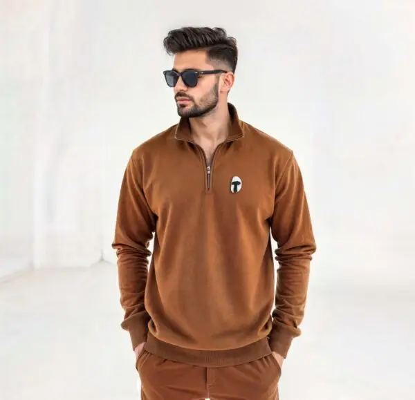 Downtown-Trendz-Half-Zipper-Shirt-Sweater-Unisex-Brown