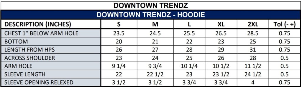 Hoodie - Size Chart - Downtown Trendz - Beige